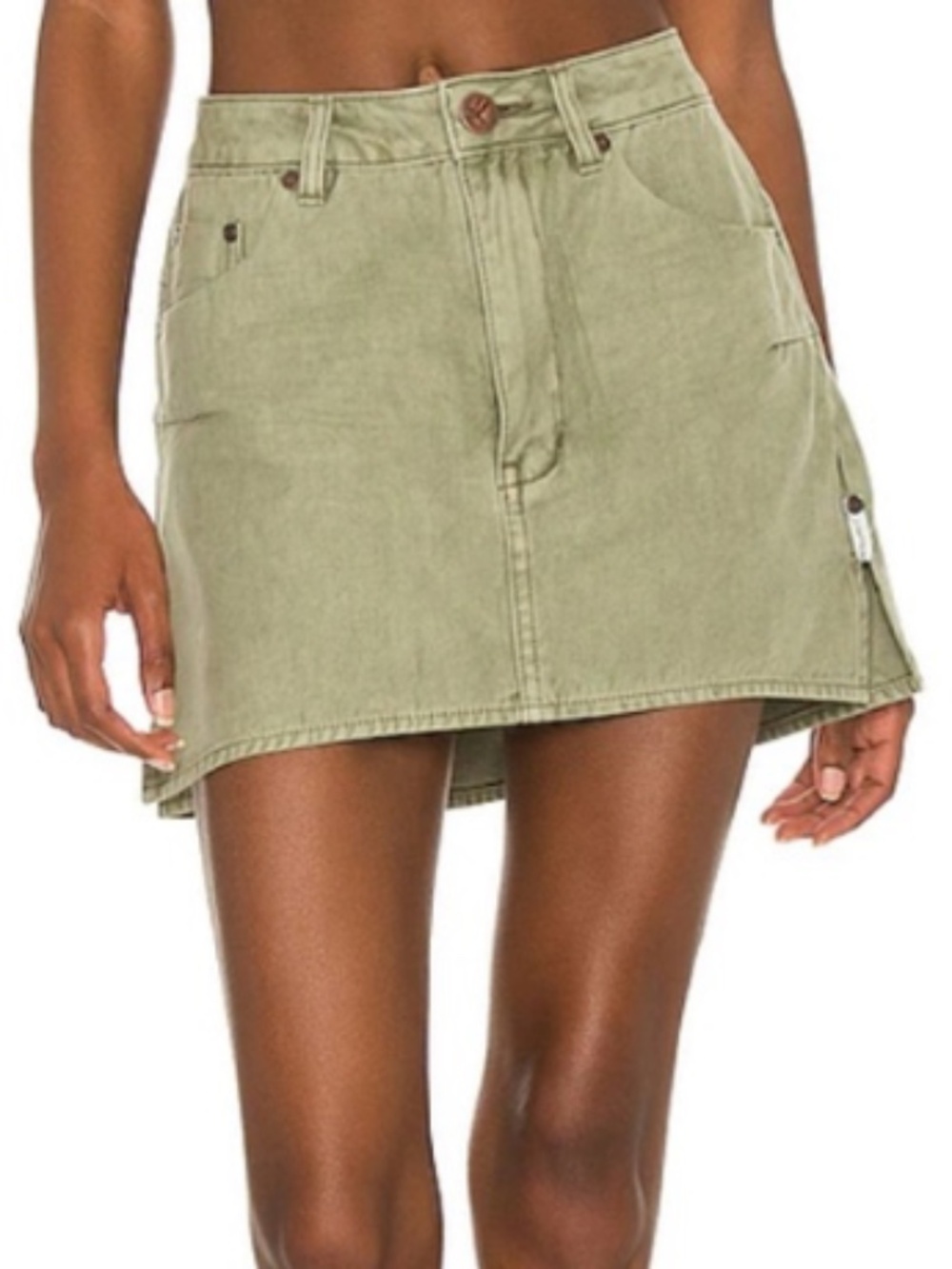 One Teaspoon Vanguard Mid Rise Denim Mini Skirt in Super Khaki, Size 30